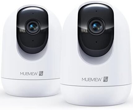 MUBVIEW Cameras for Home Security, 2,4G WiFi 2K Indoor Wired Security Baby/Pet Camera with Phone App, Night Vision, 24/7 Record, 2-Way Audio, Motion Tracking, SD and Cloud Storage