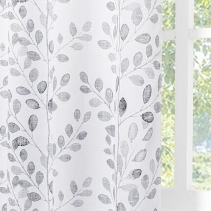 MYSKY HOME Living Room Curtains 84 inches Long Thermal Insulated Room Darkening Curtains for Dining Room Patio Leaf Pattern Grommet Drapes for Bedroom, Grey, 2 Pieces