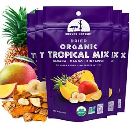 Mavuno Harvest Tropical Mix Dried Fruit Snack | Unsweetened Organic Mixed Dried Fruit | Gluten Free Healthy Snacks for Kids and Adults | No Sugar Added, Vegan, Non GMO | 2 Ounce, Pack of 6