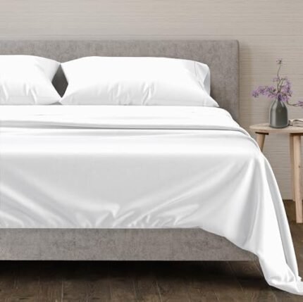 Mayfair Linen 600 TC Egyptian Cotton Sheets King Size - Luxury Cooling Bedsheets for Hot Sleepers - Breathable, Sateen Weave, Deep Pocket Fitted - 4 Piece Egyptian Hotel Sheets for King Bed (White)