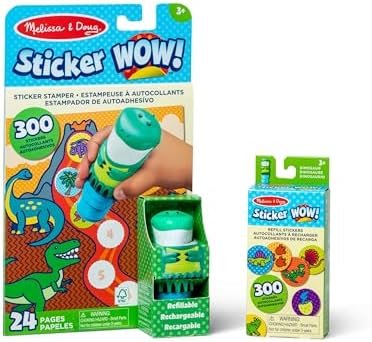 Melissa & Doug Sticker Wow!™ Dinosaur Bundle: Sticker Stamper, 24-Page Activity Pad, 600 Total Stickers, Arts and Crafts Fidget Toy Collectible Character