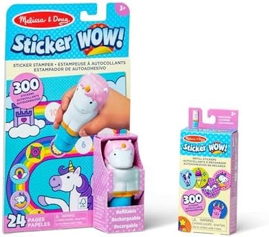 Melissa & Doug Sticker Wow!™ Unicorn Bundle: Sticker Stamper, 24-Page Activity Pad, 600 Total Stickers, Arts and Crafts Fidget Toy Collectible Character