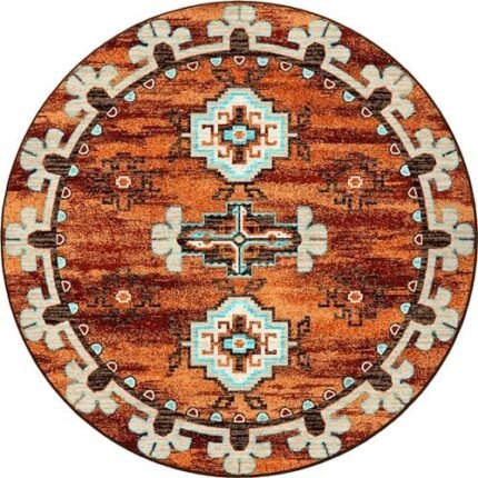 Milliken Premium Nylon Badlands Area Rug by EnduraStran, Vintage, Distressed, Boho, Southwest, Rust, Indoor 7'7"x7'7"