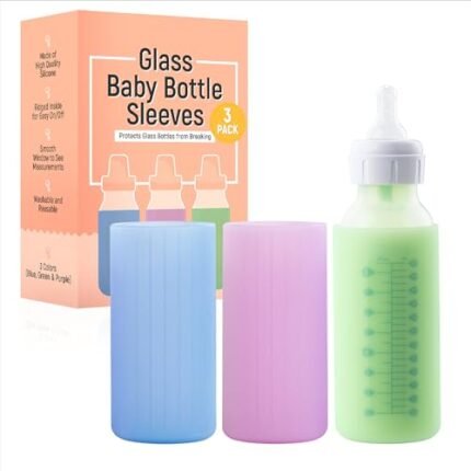 [Multi-Color 3 Pack] Impresa Glass Baby Bottle Sleeve for Dr Brown Bottles 8 oz - Impresa Silicone Bottle Cover for Dr Brown Glass Bottles 8 oz - Impresa Narrow Sleeve for Dr Brown Bottles Glass 8 oz