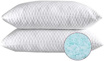 NTCOCO 2 Pillows, Shredded Memory Foam Bed Pillows for Sleeping, with Washable Removable Bamboo Cooling Hypoallergenic Sleep Pillow for Back and Side Sleeper, Queen (2-Pack)