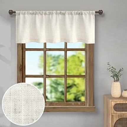 Natural Linen Window Valance for Kitchen 3 Inch Rod Pocket Semi Sheer Light Filtering Boho Rustic Farmhouse Cream Valance Curtain Topper for Bedroom Living Room Dining Bathroom 18 Inch Length Ivory