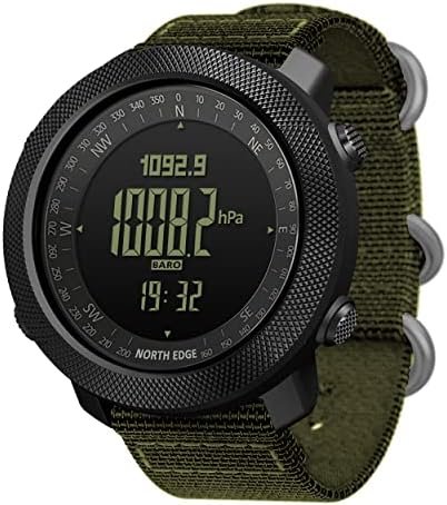 North Edge Apache Tactical Sports Watches for Men , Outdoor Survival Military Compass Rock Solid Digital Watches with Durable Band, Steps Tracker Pedometer Calories (Green)…