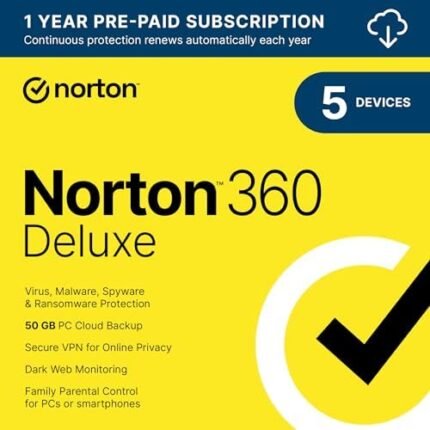 Norton 360 Deluxe, 2024 Ready, Antivirus software for 5 Devices with Auto Renewal - Includes VPN, PC Cloud Backup & Dark Web Monitoring [Download]