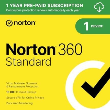 Norton 360 Standard, 2024 Ready, Antivirus software for 1 Device with Auto Renewal – Includes VPN, PC Cloud Backup & Dark Web Monitoring powered by LifeLock [PC/Mac Download]