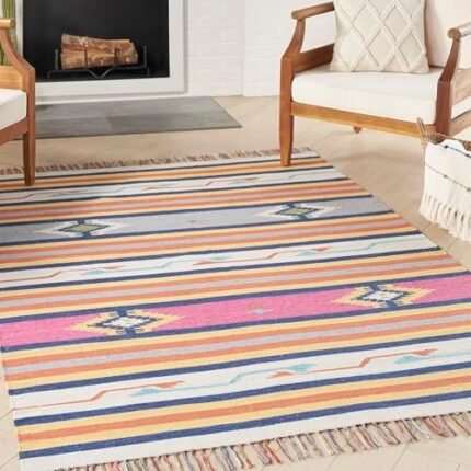 Nourison Baja Tribal Ivory 5' x 7' Area -Rug, Easy -Cleaning, Non Shedding, Bed Room, Living Room, Dining Room, Kitchen (5x7)