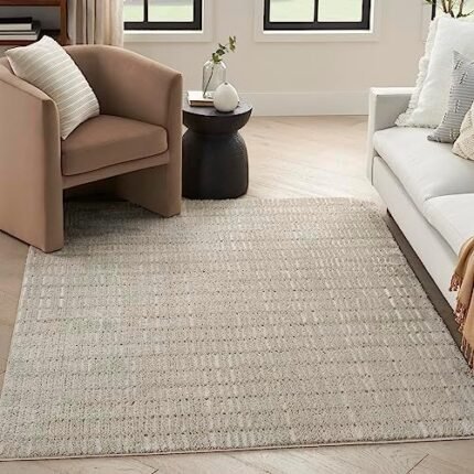 Nourison Cozy Modern Scandinavian Grey Ivory 5'3" x 7' Area Rug, Easy Cleaning, Non Shedding, Bed Room, Living Room, Dining Room, Backyard, Deck, Patio (5x7)