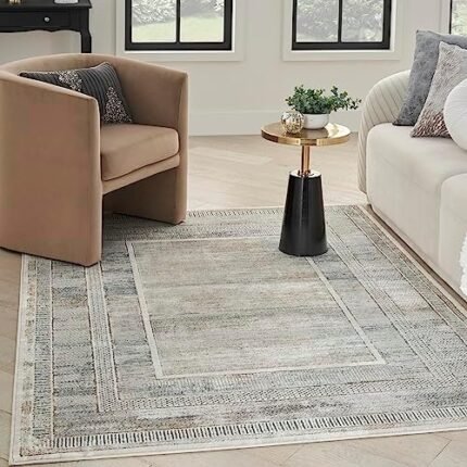 Nourison Glam Geometric Ivory Multicolor 5'3" x 7'3" Area Rug, Easy Cleaning, Non Shedding, Bed Room, Living Room, Dining Room, Backyard, Deck, Patio (5x7)