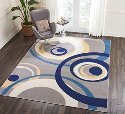 Nourison Grafix Mid-century Grey 7'10" x 9'10" Area -rug, Easy -cleaning, Non Shedding, Bed Room, Living Room, Dining Room, Kitchen (8x10)