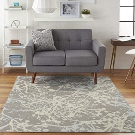 Nourison Jubilant Abstract Grey 4' x 6' Area-Rug, Easy-Cleaning, Non Shedding, Bed Room, Living Room, Dining Room, Kitchen (4x6)