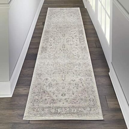 Nourison Tranquil Traditional Ivory/Pink 2'3" x 7'3" Area -Rug, Easy -Cleaning, Non Shedding, Bed Room, Living Room, Dining Room, Kitchen (2x7)