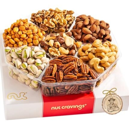 Nut Cravings Gourmet Collection - Mixed Nuts Gift Basket in Red Gold Box (7 Assortments, 2 LB) Easter Arrangement Platter, Birthday Care Package - Healthy Kosher USA Made