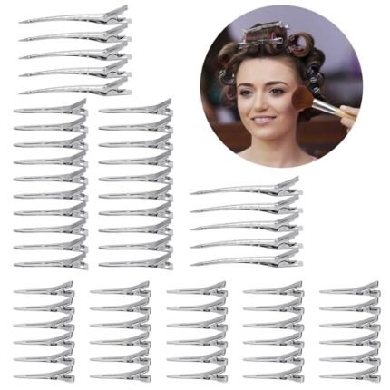 OOTDAY Hair Clips, Metal Alligator with Holes, Metal Duck Billed Hair Clips, Silver Metal Duck Billed Hair Clips, for Thick Hair Roller Salon Styling Sectioning Bows DIY(60Pcs)