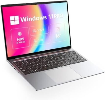 OTVOC Laptop 16 inch Windows 11 Pro, VocBook 16, Intel 12th Gen N95, Up to 3.4GHz, 16GB DDR5 RAM, 1TB PCIE NVME SSD, 16" FHD IPS 1920x1200, 2.0MP, 2.4G+5G WiFi, BT 5.0, HDMI, RJ45, Type C, Gray