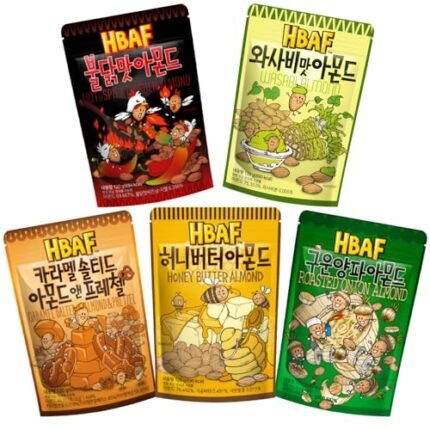 [Official Gilim HBAF] 5 Flavors Almonds Roasted Onion 120g, Hot Chicken Spicy 120g, Caramel 120g, Wasabi 120g, Honey Butter 120g, Versatile Korean Almond Nutritious Snack Gift Party Pack