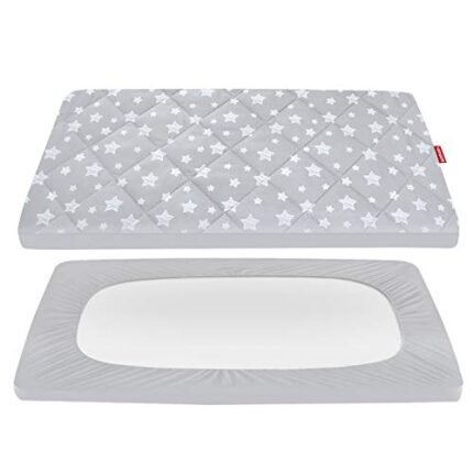 Pack and Play Sheet Quilted, Breathable Thick Playpen Lovely Print Cover 39"×27"×5" Fits Graco Portable Mini Cribs, Suitable for Yards and Foldable Mattress Pack and Play Pad