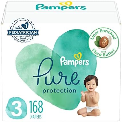 Pampers Pure Protection Diapers - Size 3, 168 Count, Hypoallergenic Premium Disposable Baby Diapers