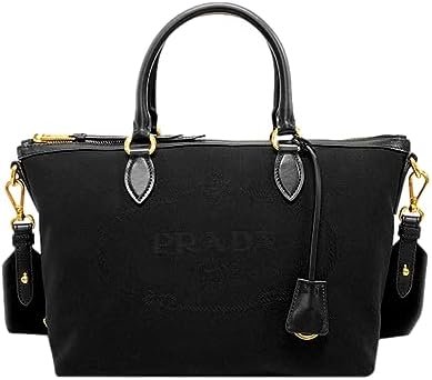 Prada Womens Logo Jacquard Black Canvas Satchel Crossbody Bag 1BA104