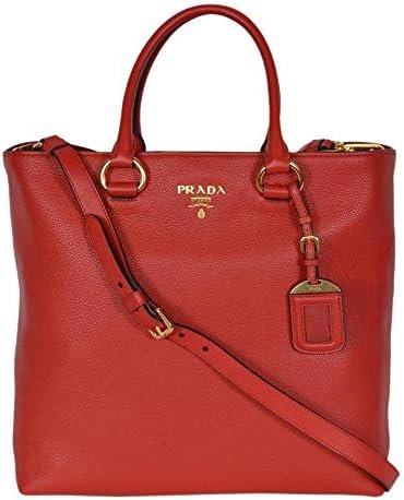 Prada Women's Red Vitello Phenix Leather Shopping Tote Handbag 1BG865