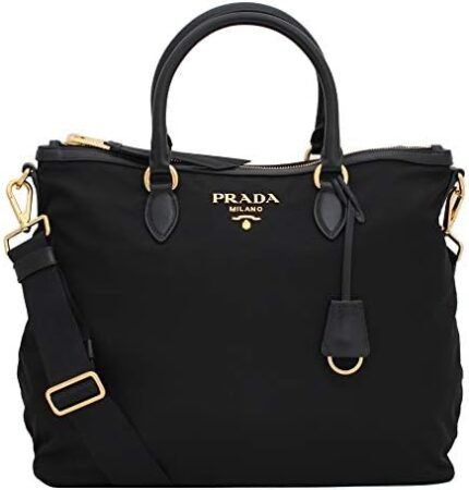 Prada Womens Two Way Black Tessuto Nylon Tote Crossbody Calf Leather Trim 1BC060