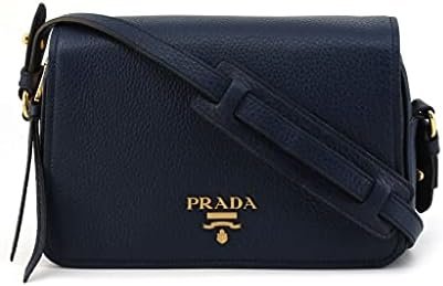 Prada Womens Vitello Phenix Shoulder Flap Navy Blue Leather Crossbody Bag 1BD163 (Navy Blue)