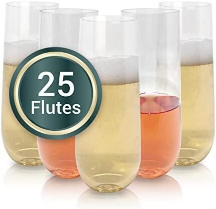 Reli. |25 Pack| Plastic Champagne Flutes 9 Oz, Clear | Stemless Plastic Mimosa Glasses/Flutes | Disposable, BPA-Free, Shatterproof Cups |Perfect for Mimosa/Champagne, Cocktails, Wedding/Party Toasting