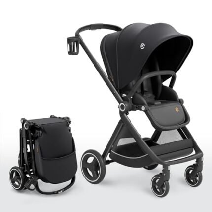 Reversible Baby Stroller, ELITTLE EMU Full-Size Toddler Stroller, Full Recline Cockpit Compact Stroller, 0-36 Months Newborn Infant Stroller, All-Terrain Stroller for City, Outdoor, Travel (Black)