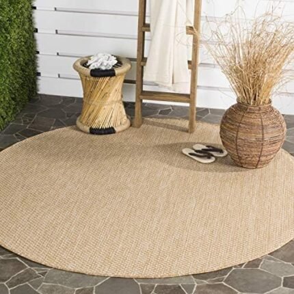 SAFAVIEH Courtyard Collection Area Rug - 10' Round, Natural & Cream, Non-Shedding & Easy Care, Indoor/Outdoor & Washable-Ideal for Patio, Backyard, Mudroom (CY8521-03012)