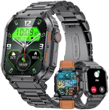 Sports Smart Watches for Men Military Smartwatch with Bluetooth Call(Answer/Dial Calls) Compatible with Android iPhone 100+ Modes Fitness Tracker Waterproof 2.0'' Utral Large HD Display Smart Watch