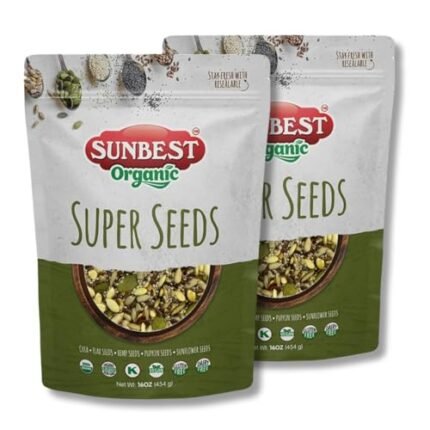 Sunbest Natural - Organic Super Seeds Mix Salad Toppings 16 Oz, 2-Pack - Organic Raw Pumpkin, Organic Chia, Organic Hemp seeds, Organic Sunflower , Organic Flax Seeds Blend, Vegan, Plant-based Diet Enhancer | Organic and Wholesome Blend of Super Seeds