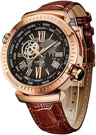 Survan Luxury Hollow Out, Automatic Winding Mechanical Watch (No Battery Need), 23k Real Gold Plating, Top Leather Strap, Winning The Design Competition