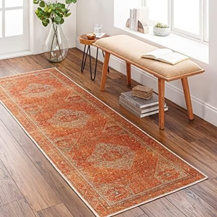 Surya Amelie Traditional Medallion Washable Runner Washable Area Rug,2'7" x 7'10",Orange