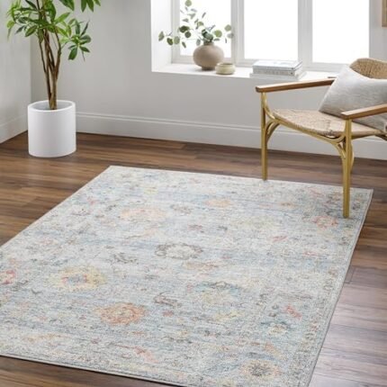 Surya Traditional Calhoun Washable Area Rug, 7'10" x 10'6" (8' x 11'), Pale Blue