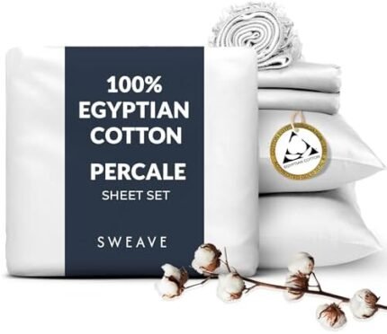 Sweave 100% Egyptian Cotton Percale Sheets Queen Size - Genuine Luxurious 400 Thread Count - Naturally Crisp, Breathable, Skin-Friendly & Cooling - Softer After Each Wash - Oeko-TEX Certified Giza