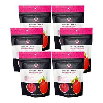 TL FARM Pitaya Chips, Vaccum Freeze Dried Dragon Fruit Snacks 50g (1.76 oz) - Gluten-Free, Non-GMO, Vegan Crisps (Red Dragon Fruit, Pack of 6)