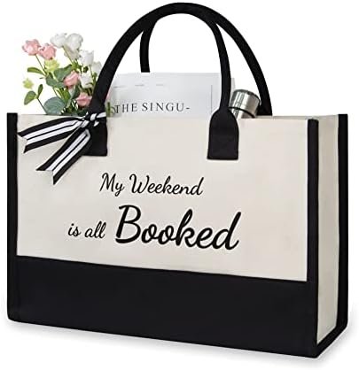 TOPDesign Cute Tote Bag, Library School Canvas Bag, Personalized Birthday Gifts for Women Teens Teacher Librarian Book Reader Book Lover, Present for Beach Travel Vacation Weekend Holiday Short Trip