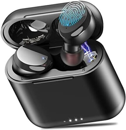 TOZO T6 True Wireless Earbuds Bluetooth 5.3 Headphones Touch Control with Wireless Charging Case IPX8 Waterproof Stereo Earphones in-Ear Built-in Mic Headset Premium Deep Bass Black