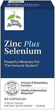 Terry Naturally Zinc Plus Selenium - 60 Capsules - Immune Support, Respiratory Function, Cellular Protection - Non-GMO, Vegan - 60 Servings