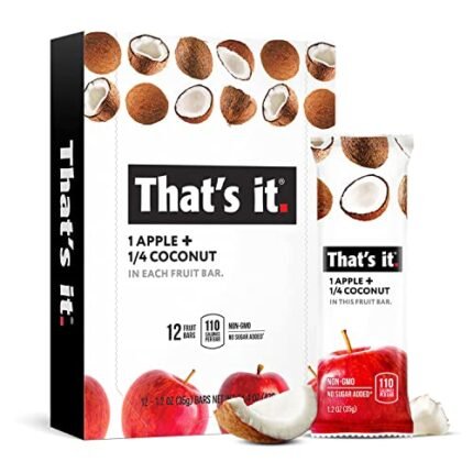 That's It. Apple + Coconut 100% Natural Real Fruit Bars, 12 Count, Best High Fiber Vegan Snack, Gluten Free, Paleo, No GMO, No Added Sugar, No Preservatives, Energy Food