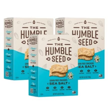 The Humble Seed Grain Free Crackers | Sea Salt, 4.25 oz per box, Pack of 3 | Gluten Free, Plant Based, Non-GMO, Paleo Friendly, Low Carb and Vegan | Made with 6-Seeds – Sunflower, Flax, Chia, Pumpkin, Hemp and Sesame | Nut Free