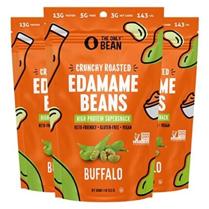 The Only Bean - Crunchy Roasted Edamame Beans (Buffalo), Keto Snacks, Healthy Snacks For Adults and Kids, Low Carb High Protein Snacks, Low Calorie Gluten-Free Snack, Vegan Keto Food - 4 oz (3 Pack)