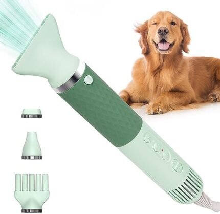 ThinkPet Dog Hair Dryer for Pet Grooming High Velocity Force Blower - Lightweight Portable Dog Dryer for Small Medium Large Dogs Grooming Hair Dryer - 4 Levels Temperature 3 Blow Speed 4 Nozzle Green