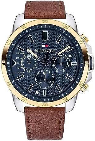 Tommy Hilfiger Men's Quartz Stainless Steel and Leather Strap Casual Watch, Color: Brown (Model: 1791561)