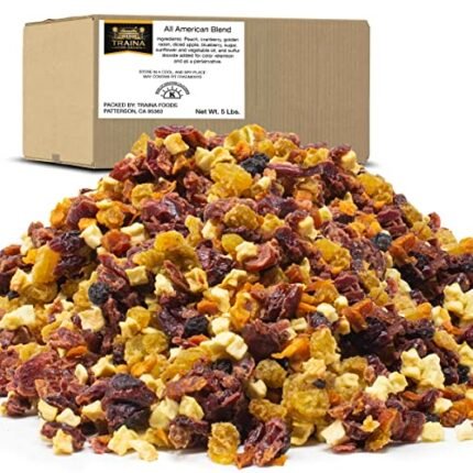 Traina Home Grown All American Sun Dried Fruit Blend -Diced Peaches, Cranberries, Blueberries, Apples, Golden Raisins, Non GMO, Gluten Free, Value Size (5 Pounds)