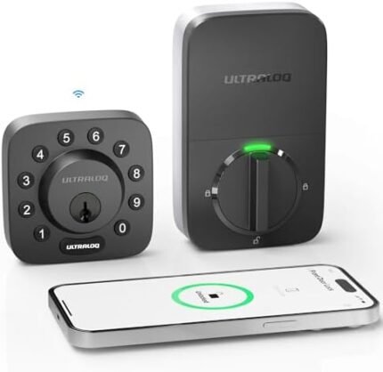 ULTRALOQ U-Bolt WiFi Smart Lock with Built-in WiFi, 7-in-1 Keyless Entry Door Lock with Door Sensor, Works with Alexa, Google Home, WiFi Deadbolt, Door Status Alert, Remote Control, WiFi Door Lock