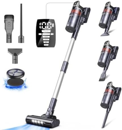 UMLo Cordless Vacuum Cleaner, 500W/33Kpa Stick Vacuum, Auto Mode, 60Mins Runtime, 8-in-1 Rechargeable Vacuum Cleaner for Home, Lightweight Vacuum, Anti-Tangle, LED Screen for Floor Carpet Pet Hair